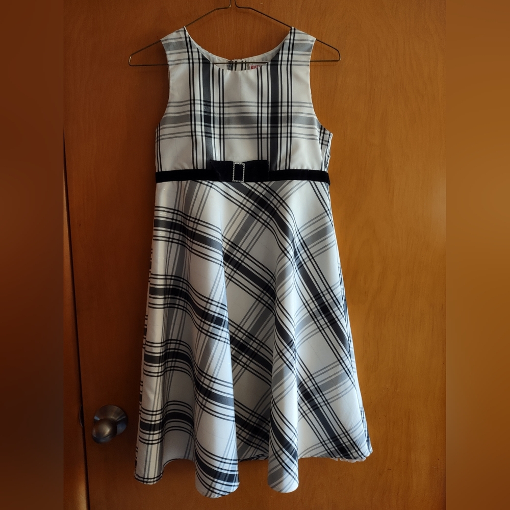 Stylish Black and White Plaid Kids Dress